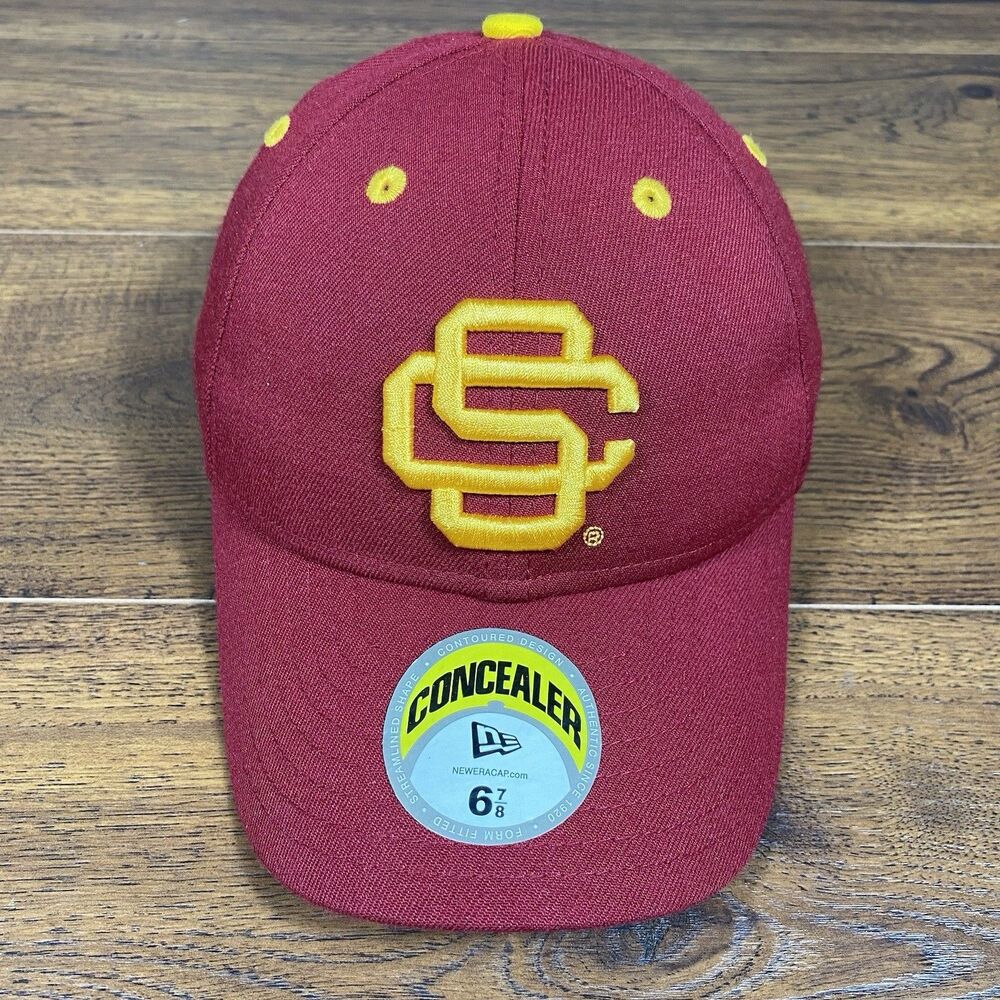 Vintage USC Trojans New Era Hat Fitted Cap Mens 6 7/8 Red Gold NEW